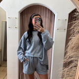 On Repeat Fleece Stripe Shorts - Blue + White