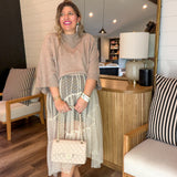 Spotted Sheer Natural Midi Skirt