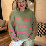Piper Pullover - Green + Pink Stripes