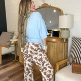 Cow Print Drawstring Pants - Cream