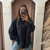 Subtle Plaid Oversized Button Up - Navy