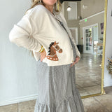Horse Jacquard LS Button Down Cardigan