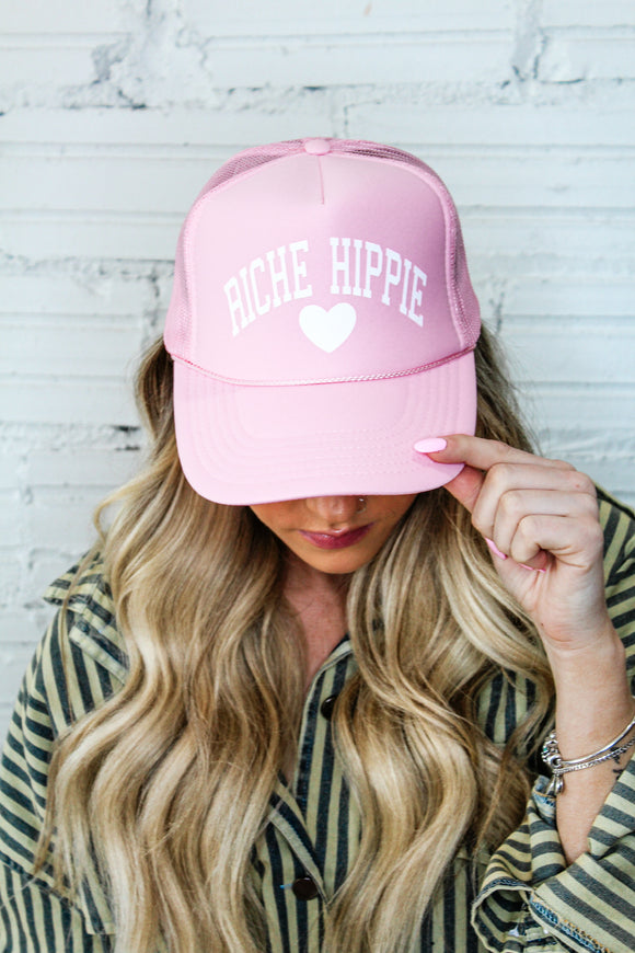 Riche Hippie Trucker Hat- Pink and White