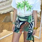 {MUMU} Iva Bow Skirt - Caribbean Palms Luxe Satin