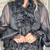 Juliet Long Sleeve Ruffle Blouse - Black