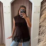 The Joplin Fringe Sweater Tank Top - Brown