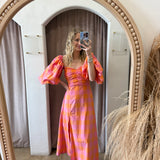Violette Maxi Dress - Orange + Pink Gingham