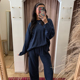 Lucky You Sweater Top - Navy + Cream Stripes