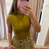 Soho Chic Mock Neck Tops - Olive