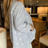 Shelly Embroidered Blouse Top - Blue Shells