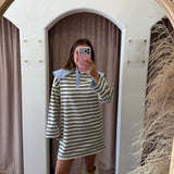 Preppy Blue Collar Dress - Black Stripes