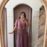 Chocolate Raspberry Gingham Top
