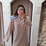 Preppy Blue Collar Dress - Red Stripes