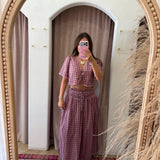 Chocolate Raspberry Gingham Top