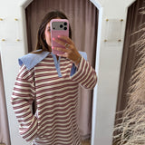 Preppy Blue Collar Dress - Red Stripes