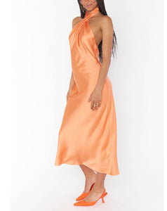 Jasmine Halter Midi Dress- Cantaloupe Luxe Satin