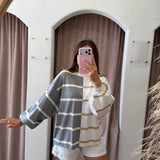 Grey + Black Color Block Stripe Sweater