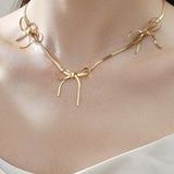 Triple Bow Drop Gold Necklace