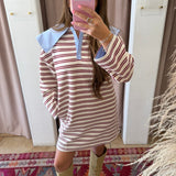 Preppy Blue Collar Dress - Red Stripes