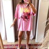 The Very Oversized Rhinestone Girl Tee - Pink