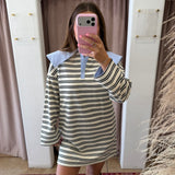 Preppy Blue Collar Dress - Black Stripes