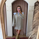 Preppy Blue Collar Dress - Black Stripes