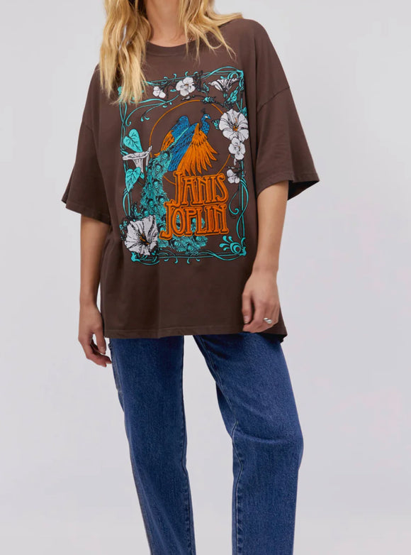Janis Joplin Floral Peacock One Size Tee