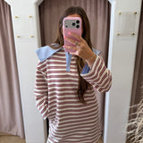 Preppy Blue Collar Dress - Red Stripes