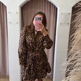 Daisy Buttons Leopard Mini Dress
