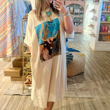 Linen Cow Midi Dress - One Size