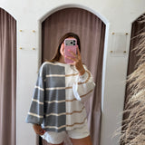 Grey + Black Color Block Stripe Sweater
