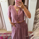 Chocolate Raspberry Gingham Top