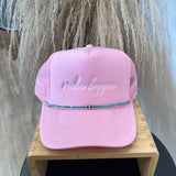 Pink Cursive Riche Trucker Hat + Poncho Hat Band