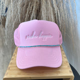 Pink Cursive Riche Trucker Hat + Cowboy Hat Band