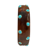 Seraphina Tortoise Resin Bangle With Turquoise Glass Stones In Gold-Plated Brass Settings