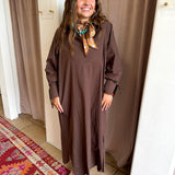 Soho Chic Button Up Dress - Brown