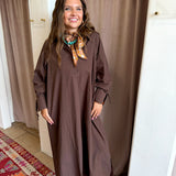 Soho Chic Button Up Dress - Brown