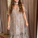 Petal Veil Sheer Maxi Dress - Olive Yellow