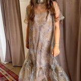 Petal Veil Sheer Maxi Dress - Olive Yellow