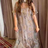 Petal Veil Sheer Maxi Dress - Olive Yellow