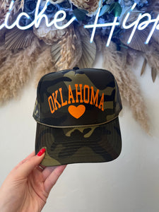 Oklahoma Trucker Hat Orange Heart