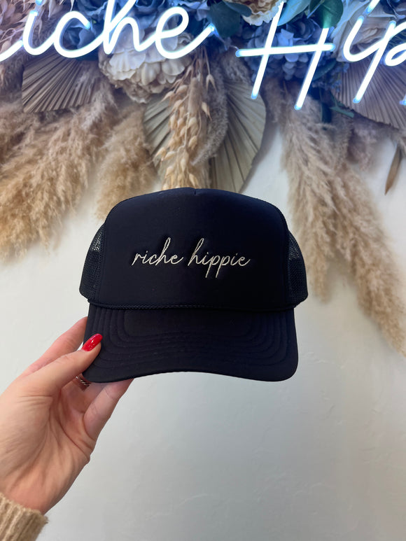 Riche Hippie Cursive Trucker- Black and nude