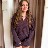 The Lauren Cable Knit Short Set - Chocolate