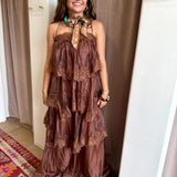 Coco Brown Ruffle Maxi Dress