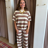 Pink Chocolate + Cream Stripe Pant Set