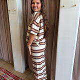 Pink Chocolate + Cream Stripe Pant Set