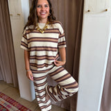 Pink Chocolate + Cream Stripe Pant Set