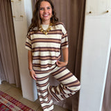 Pink Chocolate + Cream Stripe Pant Set