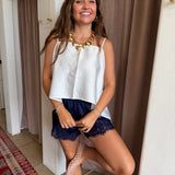 Lovely Lace Satin Shorts - Navy