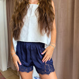 Lovely Lace Satin Shorts - Navy